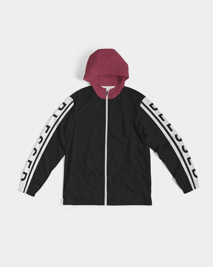 Mens Lightweight Windbreaker w/ Hood (Black & Red)