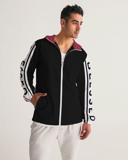 Mens Lightweight Windbreaker w/ Hood (Black & Red)
