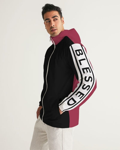 Mens Lightweight Windbreaker w/ Hood (Black & Red)