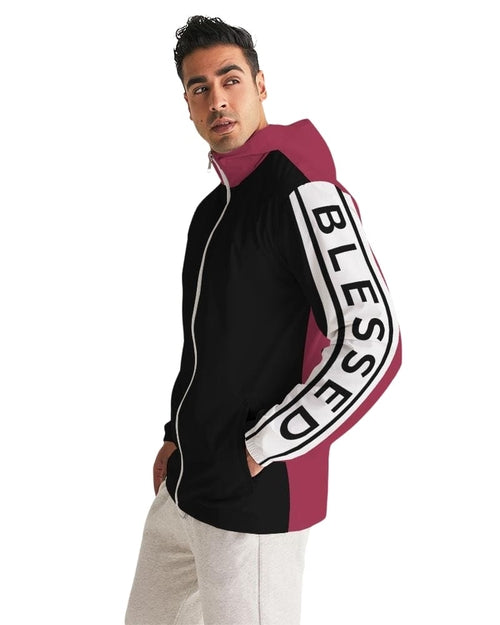 Mens Lightweight Windbreaker w/ Hood (Black & Red)