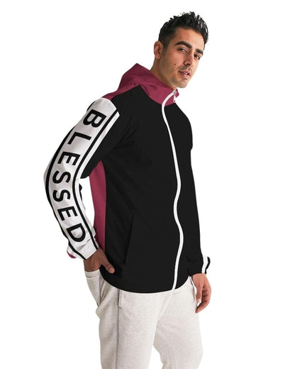 Mens Lightweight Windbreaker w/ Hood (Black & Red)