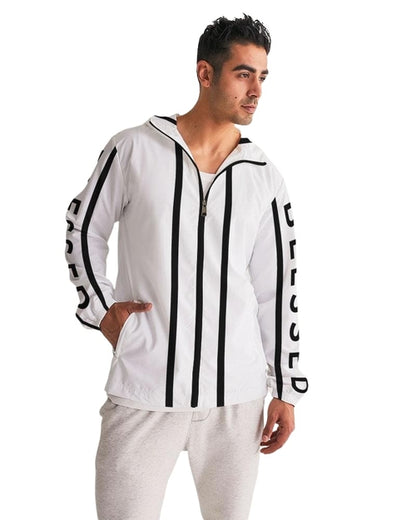 Mens Hooded Windbreaker - Blessed Water-Resistant (White)