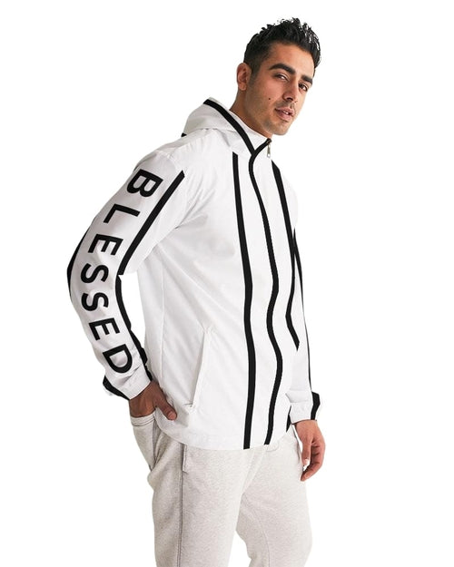 Mens Hooded Windbreaker - Blessed Water-Resistant (White)