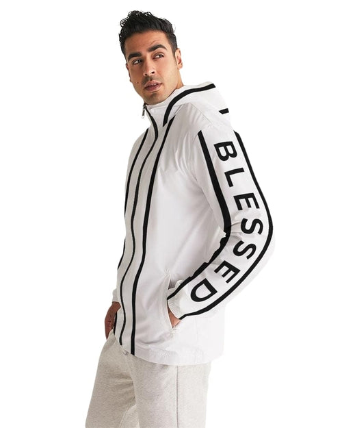 Mens Hooded Windbreaker - Blessed Water-Resistant (White)